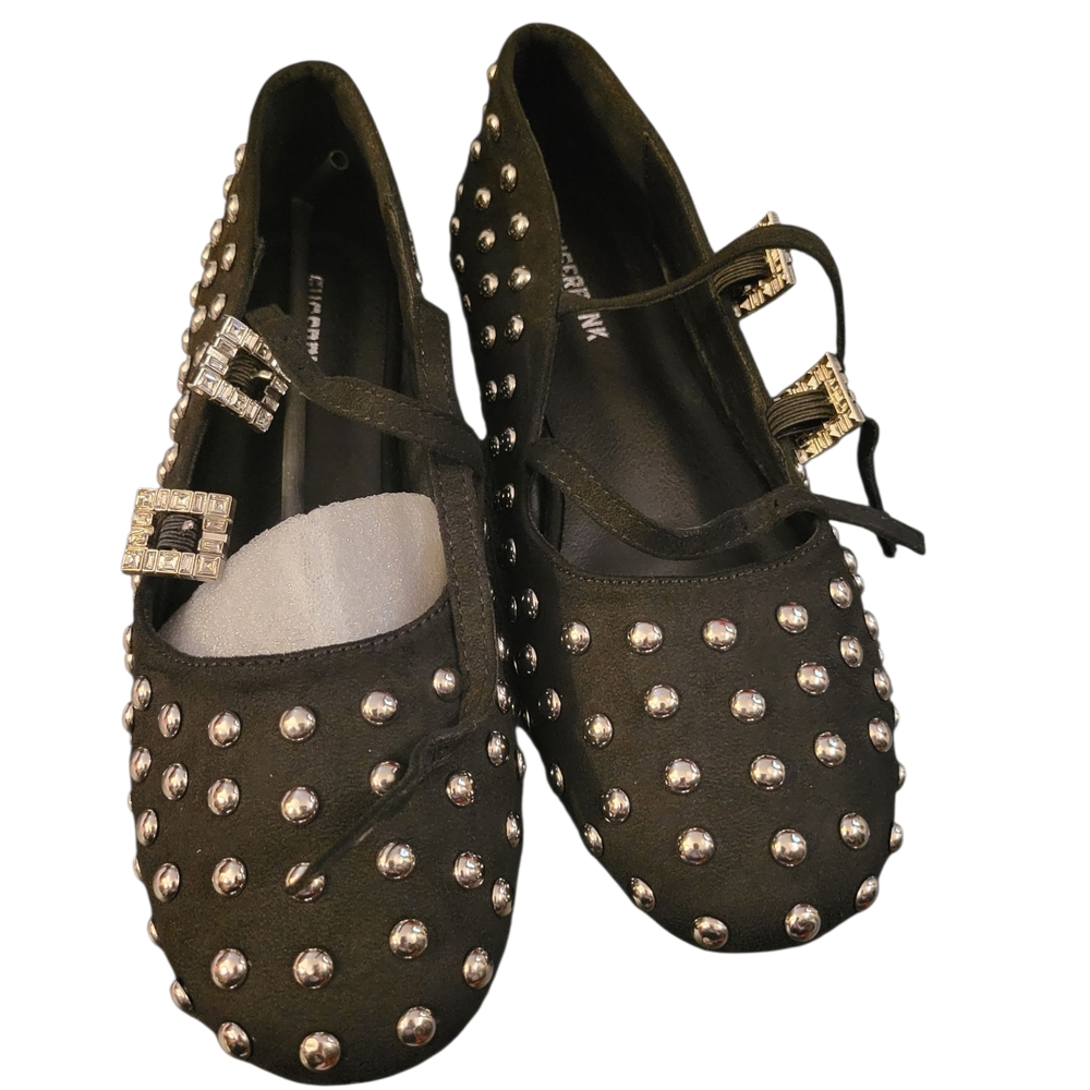 Studded Buckle Black Flats